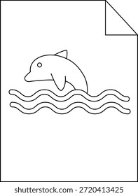 Un dibujo de línea en una página presenta un delfín saltando de las olas con una esquina doblada