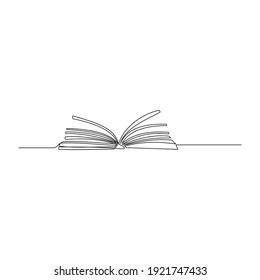 Line drawing of an open book. Vector illustration of educational supplies back to school theme.
