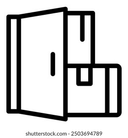 Line drawing of an open door with cardboard boxes in front, symbolizing a delivery service