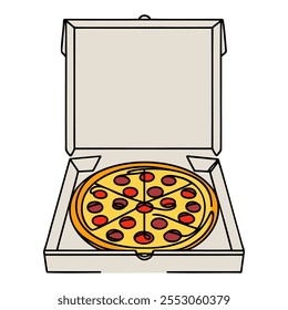 Line drawing opening a box of pizza. Preparation and enjoyment of food. Fiest culinary events. Delicious. Single line draw design vector illustration