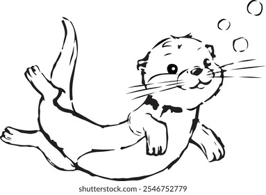 Line drawing of an otter. Sketch of an otter