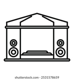 Line drawing of an outdoor stage with sound equipment for an open air concert