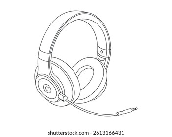 Line Drawing of Over-Ear Headphones with Cable. A simple, clean line drawing of over-ear headphones with a cable.