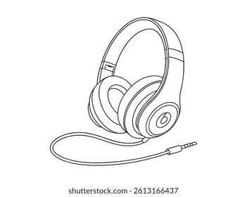 Line Drawing of Over-Ear Headphones with Cable. A simple, clean line drawing of over-ear headphones with a cable.
