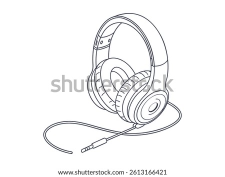 Line Drawing of Over-Ear Headphones with Cable. A simple, clean line drawing of over-ear headphones with a cable.