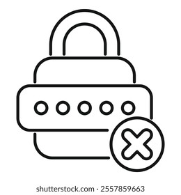 Line drawing of a padlock with a wrong password attempt icon, symbolizing denied access