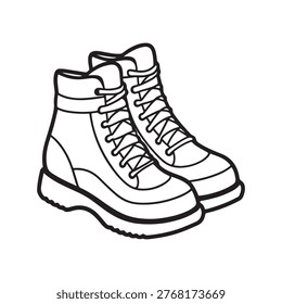Line drawing of a pair of hightop sneakers with laces and thick soles illustration of footwear