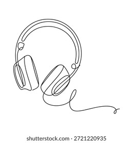 Line drawing of a pair of over the ear headphones with cord