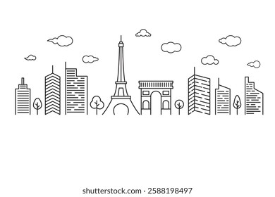 Line drawing of the Paris skyline.