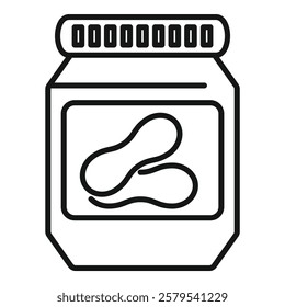 Line drawing of a peanut butter jar packaging showing two nuts inside