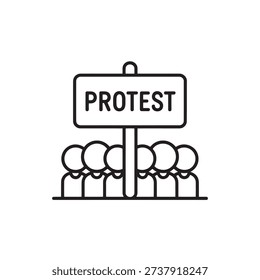 Line drawing of people protesting with a sign social movement demonstration