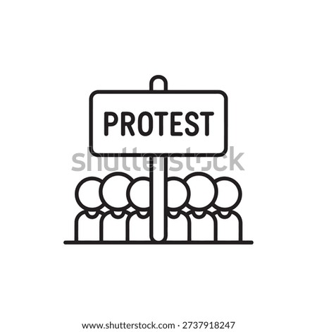 Line drawing of people protesting with a sign social movement demonstration