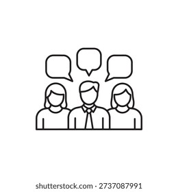 Line drawing of people talking to each other in a group