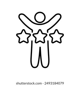 A line drawing of a person with arms raised in celebration, with three stars beside them.