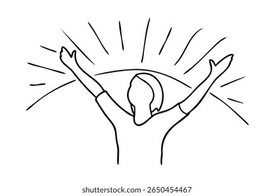 Line drawing a person with arms raised radiating lines on Single hands
