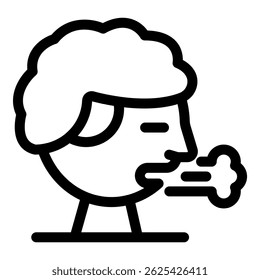 Desenho de linha de uma pessoa exalando ar, representando potencialmente a respiração, a saúde respiratória ou conceitos relacionados