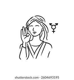 Line Drawing of Person Gesturing 'OK' with Gender Inclusivity Symbol in Artistic V-Design - A Representation of Diversity