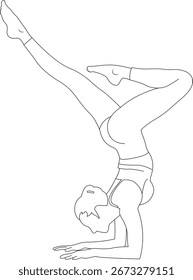 Dibujo de línea de una persona que realiza una pose de yoga de pie de antebrazo