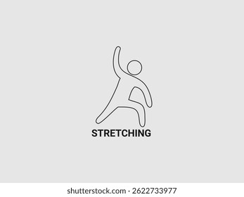 a line drawing of a person in a stretching pose with one arm raised and one leg bent