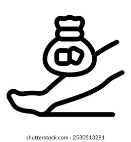 Dibujo en línea de una persona que usa una compresa de hielo en la pierna para reducir la hinchazón y el dolor después de una lesión