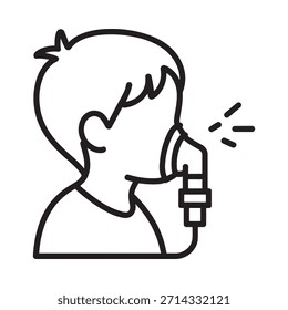 Linienzeichnung einer Person, die ein Nasenspray verwendet, das Gesundheitswesen und Medikamente darstellt