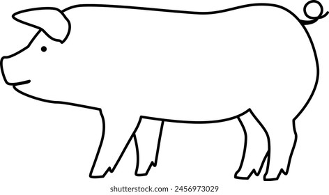 Line drawing of a pig seen from the side