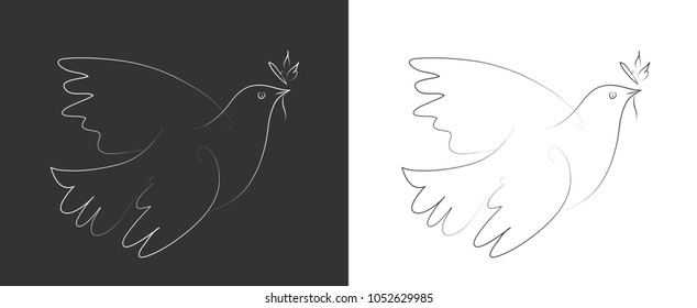 Line drawing of the pigeon, peace pigeon, Picasso style.