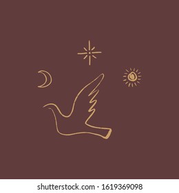 Line Drawing Pigeon In Picasso Style. Love And Peace Symbol. Vector Elements