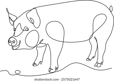 Line drawing of a piglet. Hand drawn without artificial intelligence