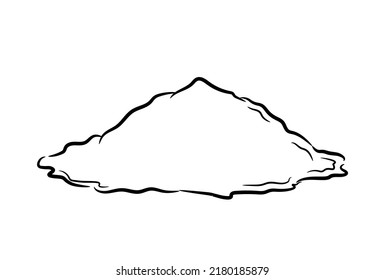 Line drawing of a pile of loose powder. Black outline of a serving of spices in a sketch style. Isolated vector illustration.