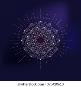 Line drawing planet explosion, mandala vector, sacred geometry