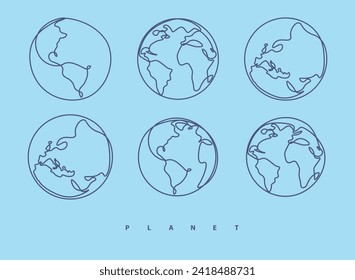 Line drawing, planet, globe, earth, spring is coming, the planet is blooming, environmentally friendly nature.