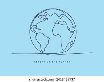 Line drawing, planet, globe, earth, spring is coming, the planet is blooming, environmentally friendly nature.