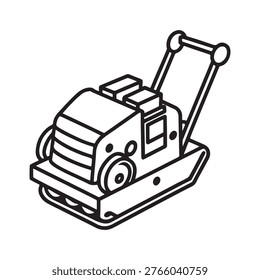 Line drawing of a plate compactor machine used for soil and asphalt compaction construction equipment road roller engineering vehicle