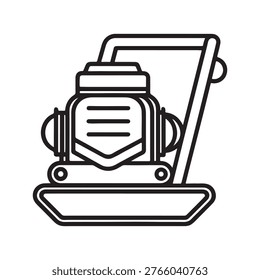 Line drawing of a plate compactor or vibrating plate construction tool used to compact soil or gravel isolated on white background