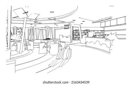 line drawing of playground for kids,play toys area,Modern design,3d rendering