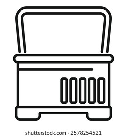 Line drawing of a portable fridge, ideal for keeping food and drinks cold while traveling