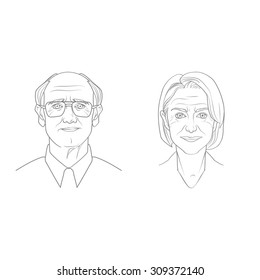 Line drawing portrait illustration of senior couple. svg