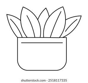 Line drawing of a potted plant with large, elongated leaves. Ideal for nature, gardening, home decor, minimalism, and educational materials. Clean lines, minimalist style.
