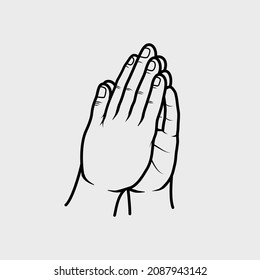 Line drawing of Praying hand, apologize sign, vector illustration. Hand activity, action, Icon, symbol