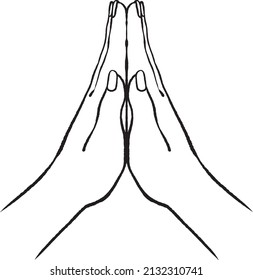 Line Drawing of Praying Hands. Isolated on white background.