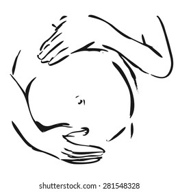 Line drawing pregnant belly