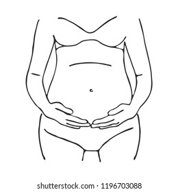 Line drawing of a pregnant woman. Vector illustration.