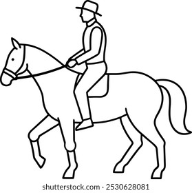 Line drawing of a professional rider on a dressage horse. Horse riding outline vector art and illustration. Jockey riding a stallion. A sketch of a dressage rider on a horse executing the half pass.