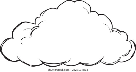 Linienzeichnung einer puffy Wolke mit einem skizzenhaften Stil erstellt. Dieses Bild könnte als einfache Illustration für eine Wetter-App, ein Kinderbuch oder einen Cartoon verwendet werden.