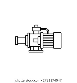 Desenho de linha de uma bomba com motor e tubos de entrada e saída conectados