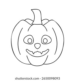 Line drawing a pumpkin with a smiling cat face on a halloween outline