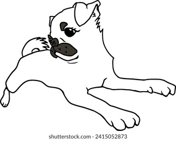 Line drawing of a puppy sitting and turning sideways