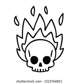 line drawing quirky cartoon skull