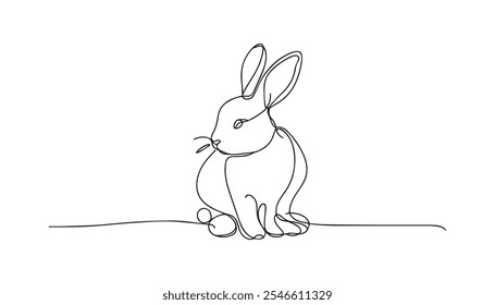 Desenho em linha de coelho sobre fundo branco.